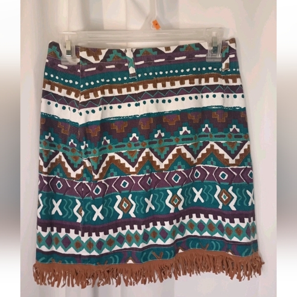 Vtg 90s Extra Blues Southwestern Mini Wrap Skirt Juniors 7 Aztec Fringe Eclectic - Picture 3 of 6